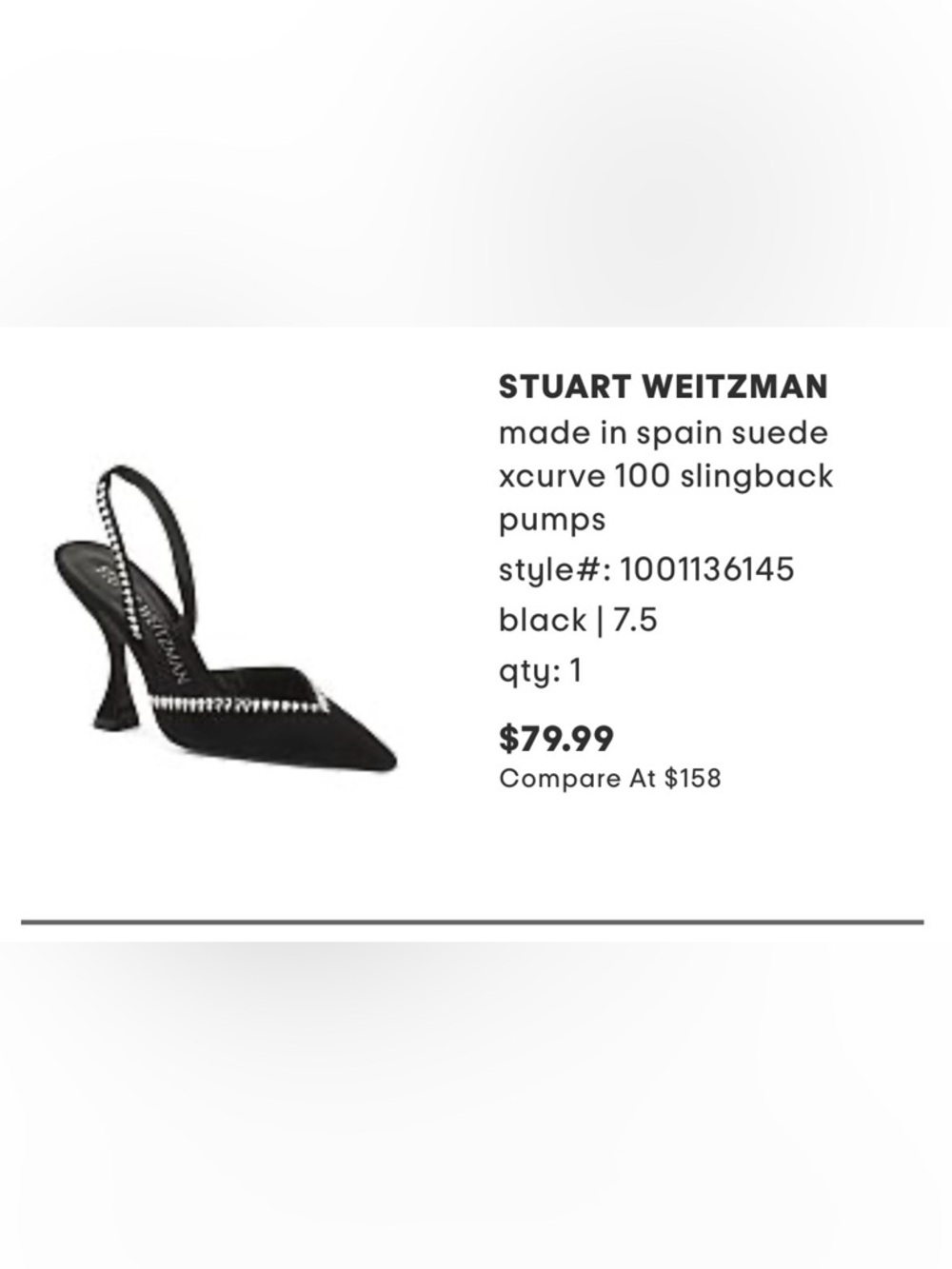 Stuart Weitzman Black Pointed-Toe Pump with Chain Detail